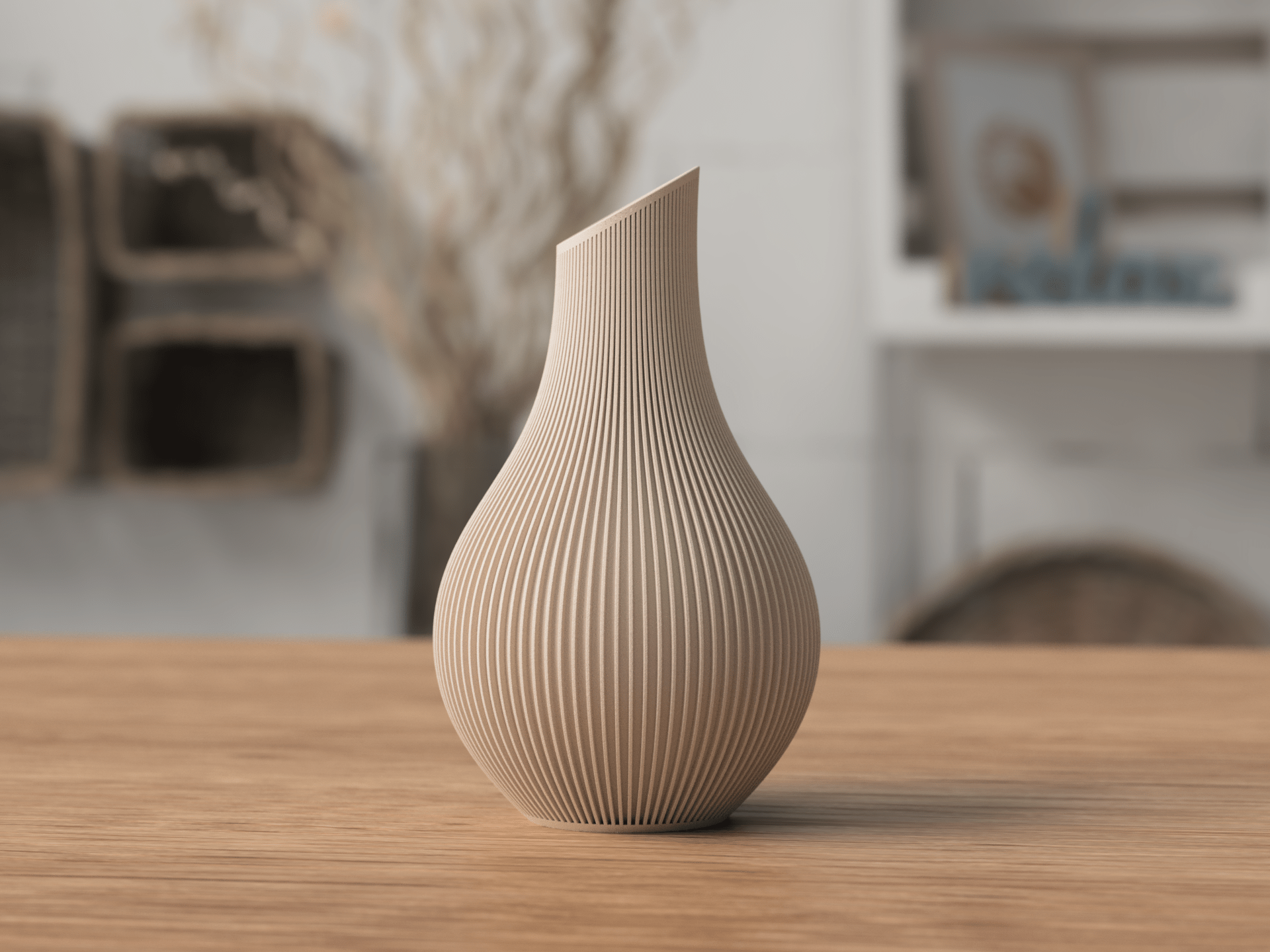 Ribbet keramikvase i beige – dekorativ vase i skandinavisk design til nordisk boligindretning
