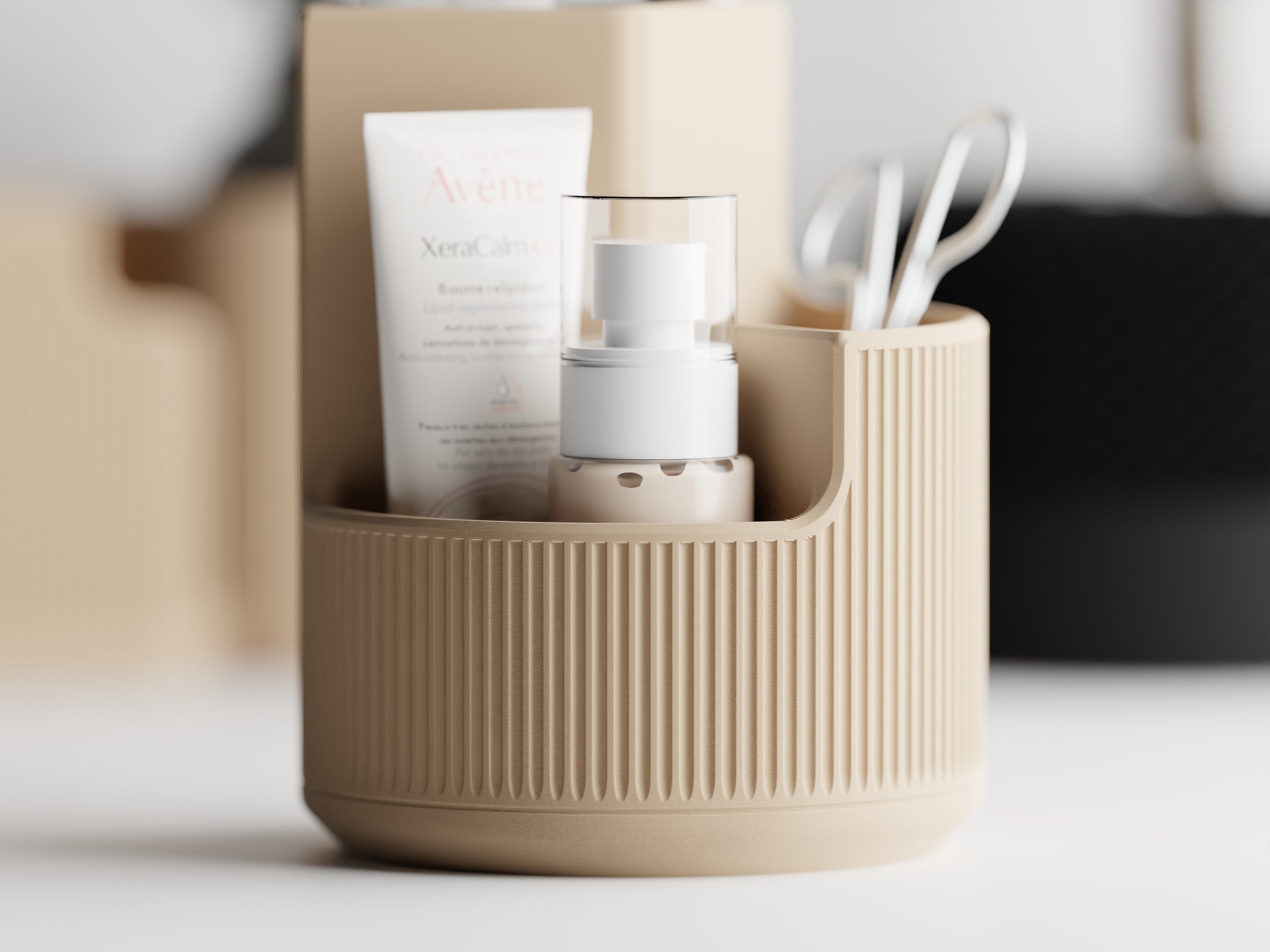 Duova Circo – Rund ribbet organizer med tre rum til bad og skrivebord