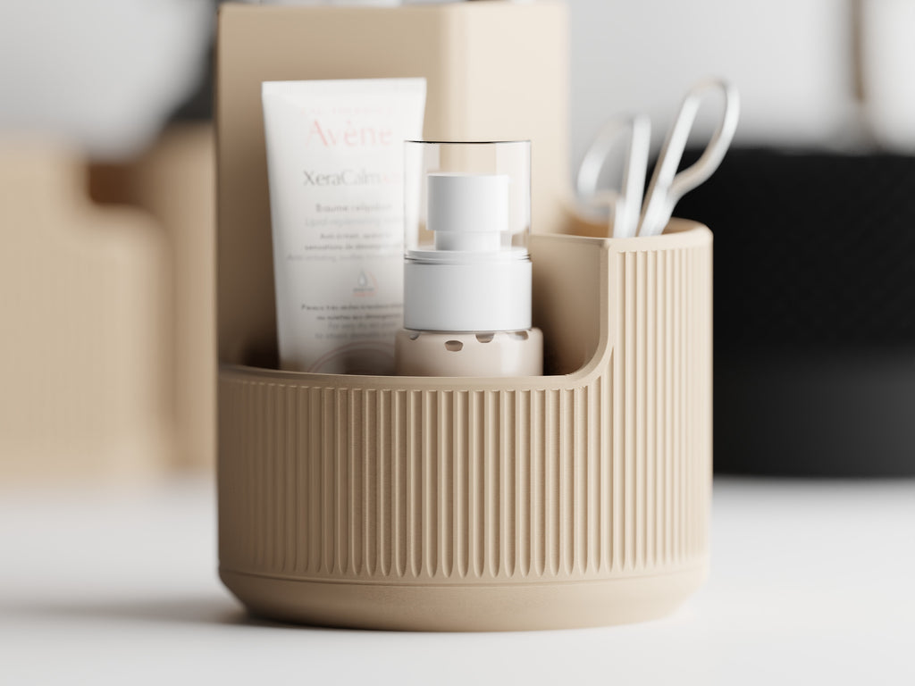 Duova Circo – Rund ribbet organizer med tre rum til bad og skrivebord