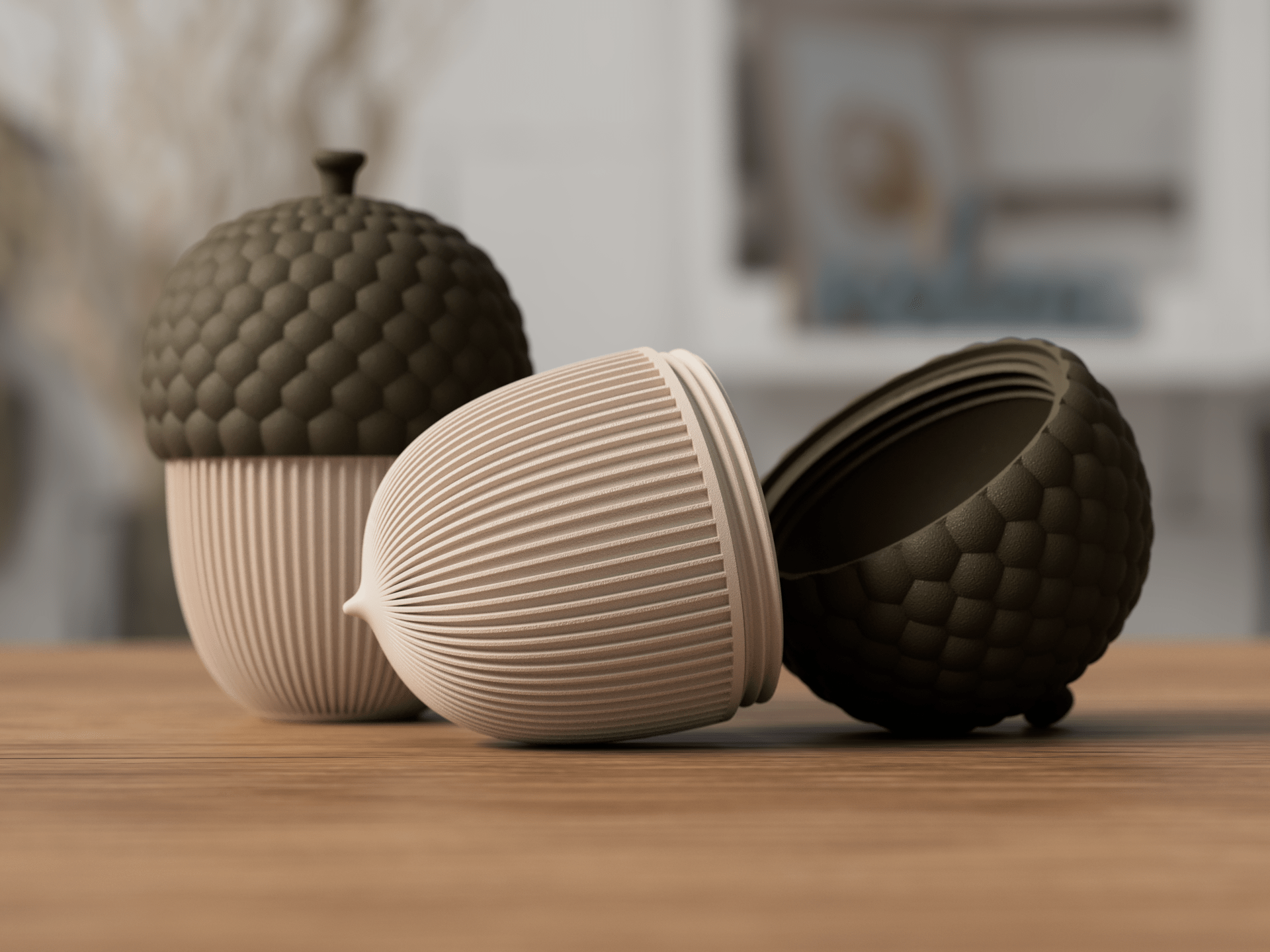 Agern beholder med flad bund stående