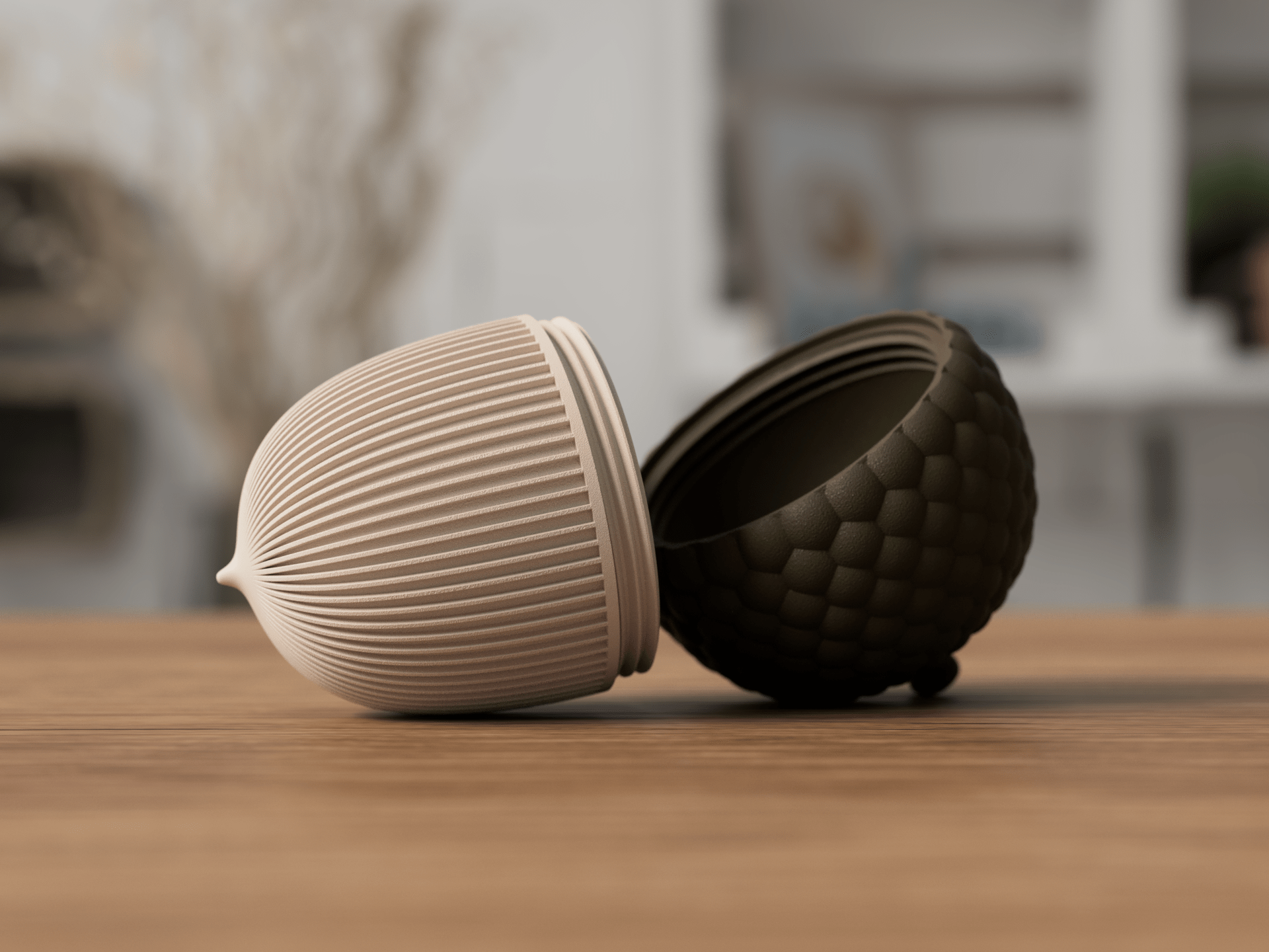 Agern beholder med spids bund liggende