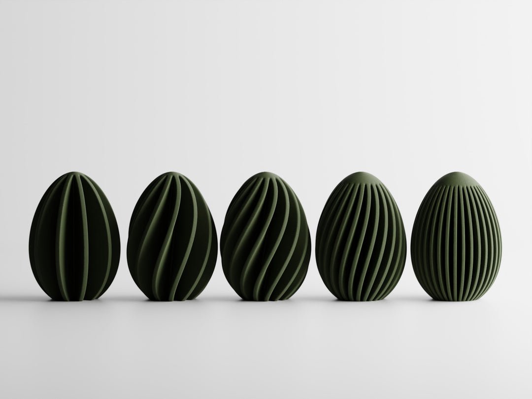 Aurelline påskeæg med fint strukturerede lodrette riller og geometrisk mønster