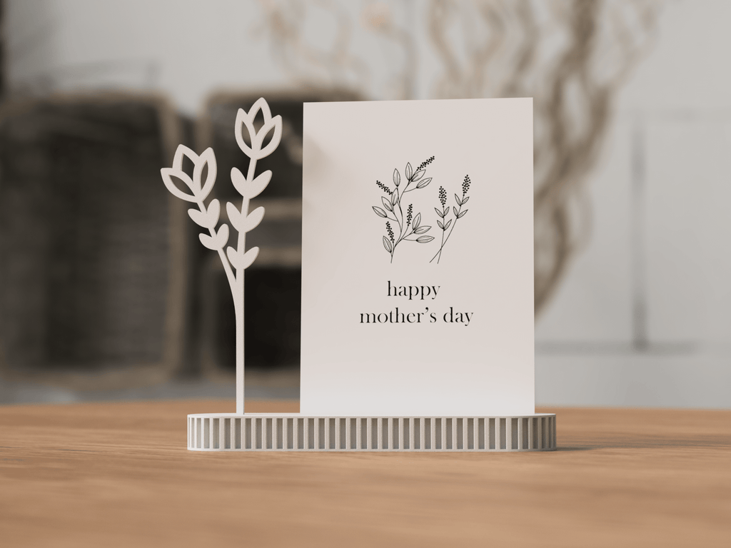 Foto/kortholder til mors dag - hvid minimalistisk design med blomsterdetalje