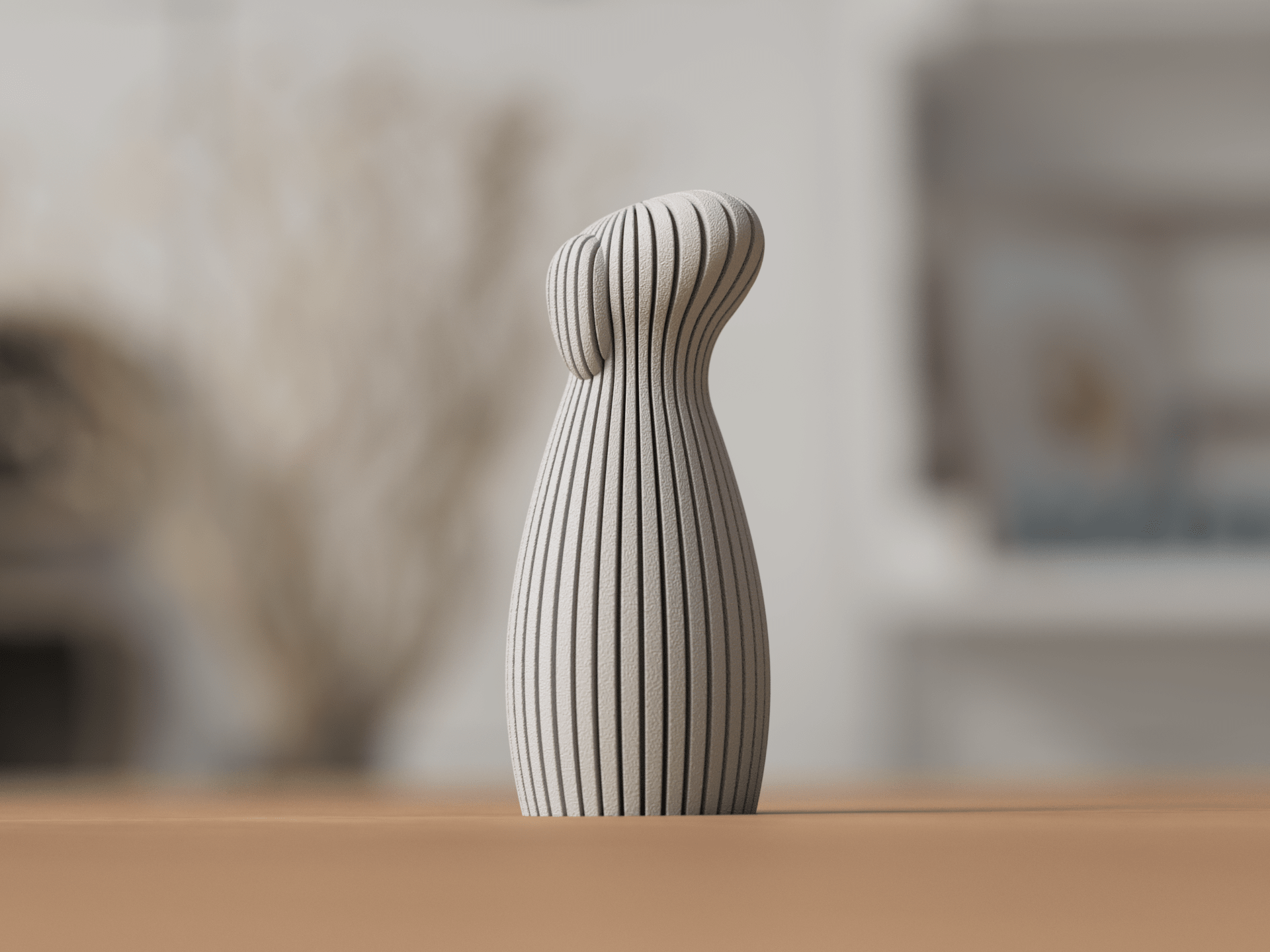 Hund skulptur med hængeører set fra venstre side – skulpturelt ribbemønster i nordisk design