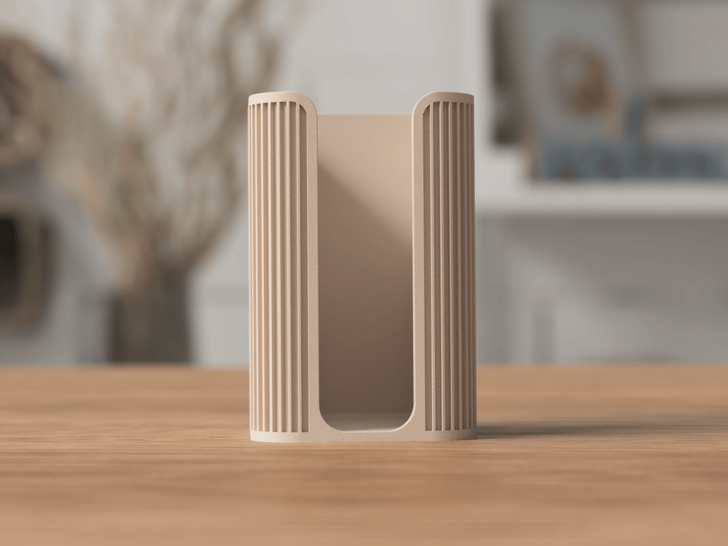 Sidevisning af minimalistisk bomuldspude holder, 103 mm høj og 68 mm bred