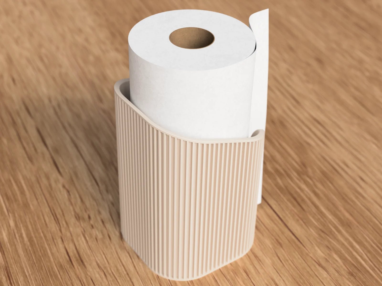 Japandi køkkenrulle holder i mat latte brun set fra siden