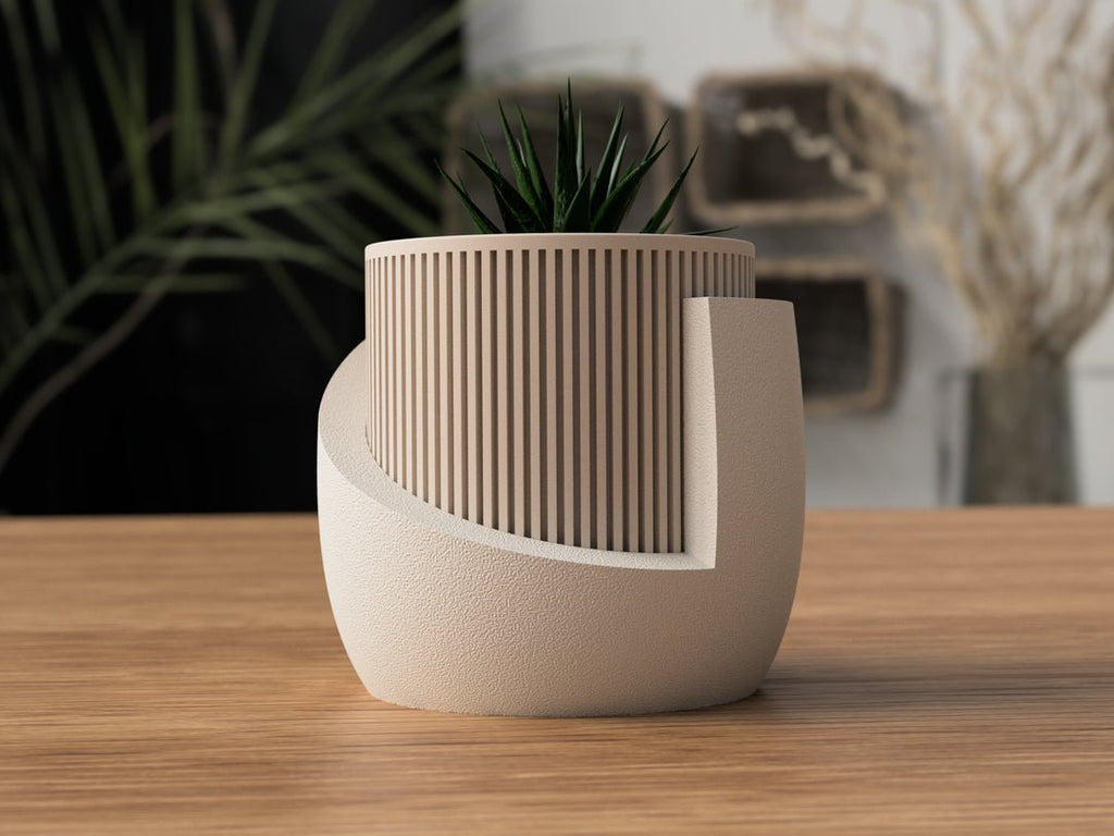 Japandi urtepotteskjuler med ribbet design i hvid - moderne planteholder 16,5 cm