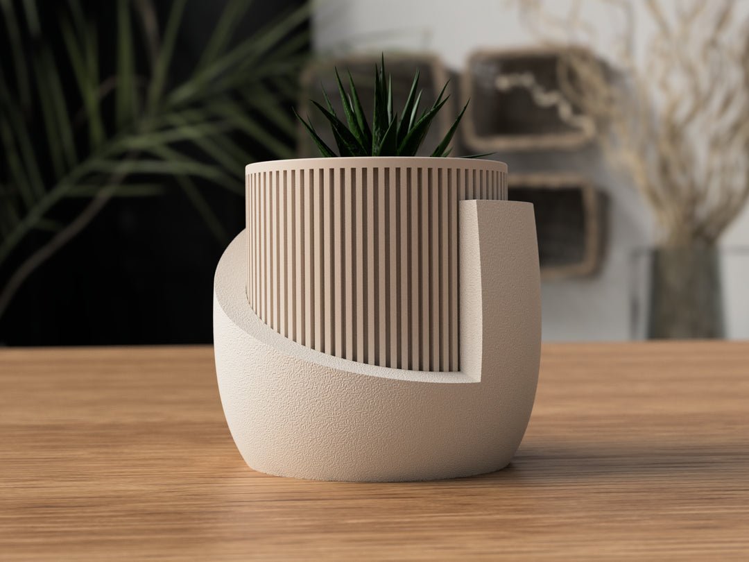 Japandi urtepotteskjuler med ribbet design i hvid - moderne planteholder 16,5 cm