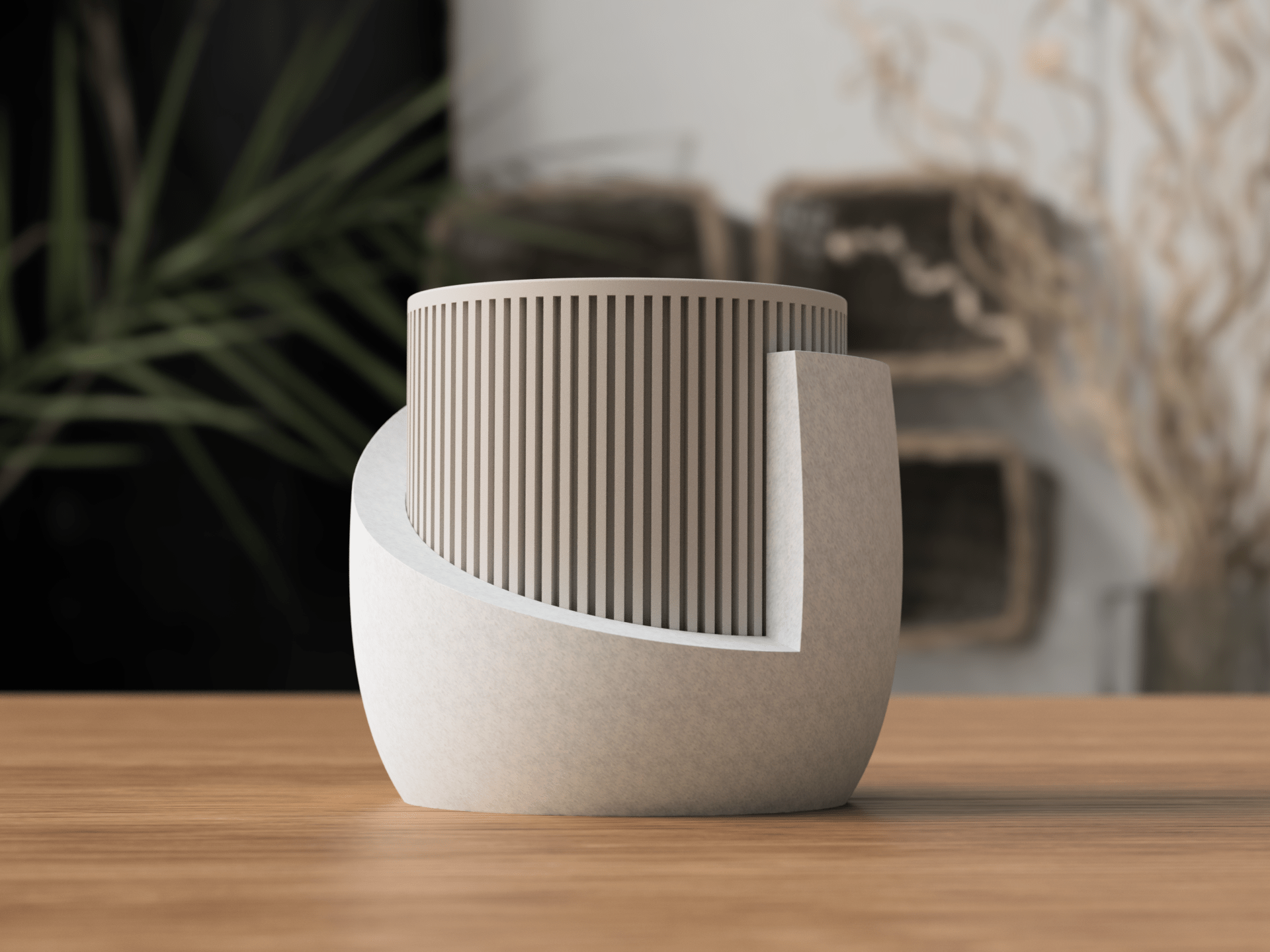 Japandi planteholder med grøn plante - moderne boligindretning
