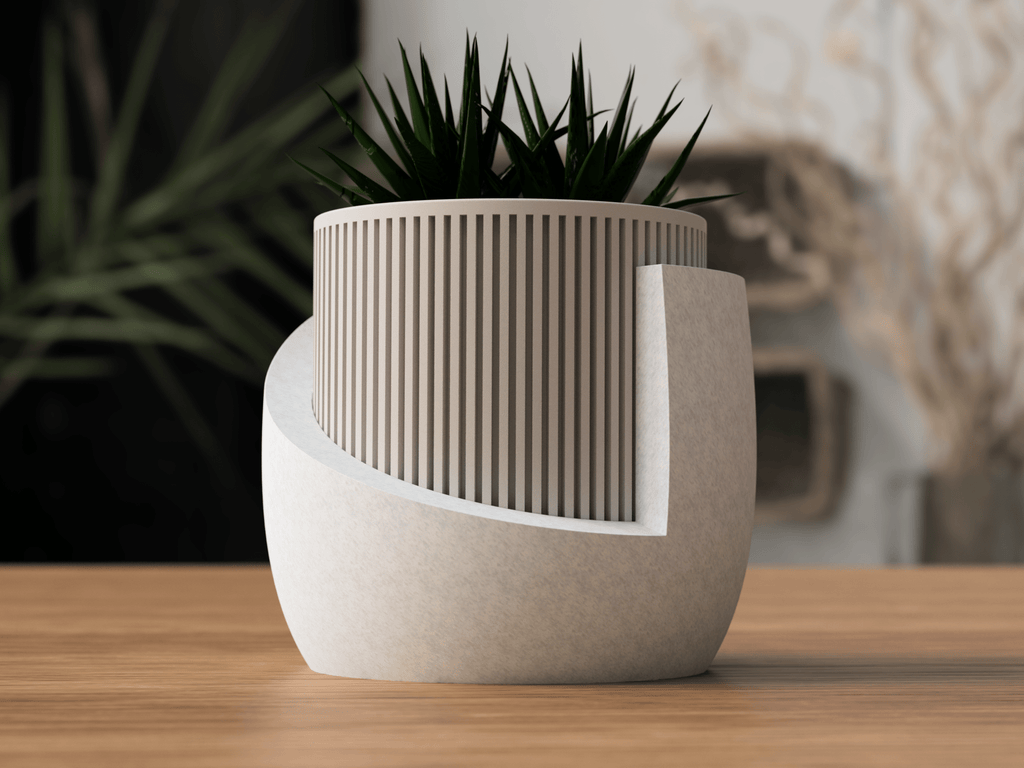 Japandi planteholder i hvid med ribbet tekstur - detalje af nordisk design
