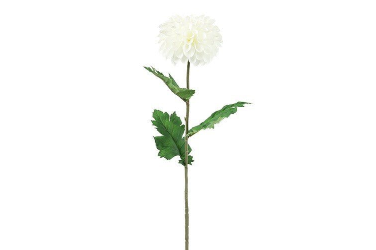 Kunstig hvid dahlia på 75 cm med grønne blade