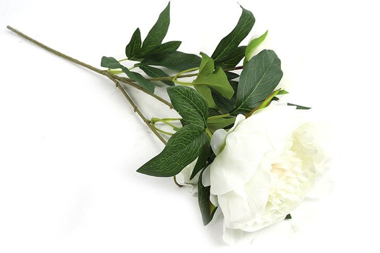 Kunstig hvid peony med lang stilk
