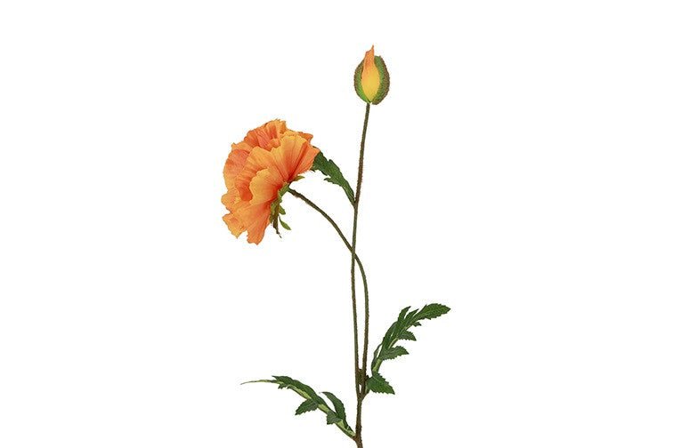 Kunstig orange valmue på 64 cm med grønne blade og knop