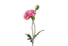 Kunstig pink valmue på 64 cm med grønne blade og knop