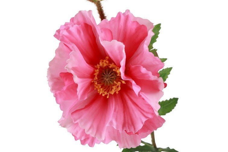 Nærbillede af kunstig pink valmue fra siden