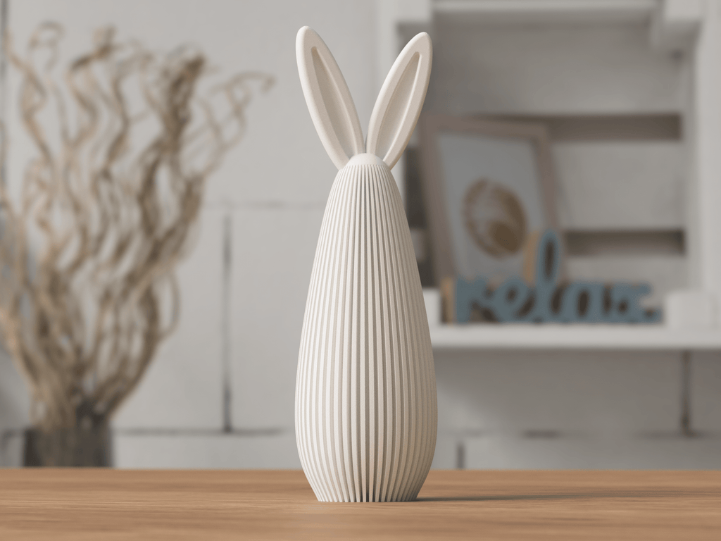 Moderne minimalistisk påskehare dekoration i hvid - 17,7 cm høj 3D-printet figur til nordisk påskeindretning