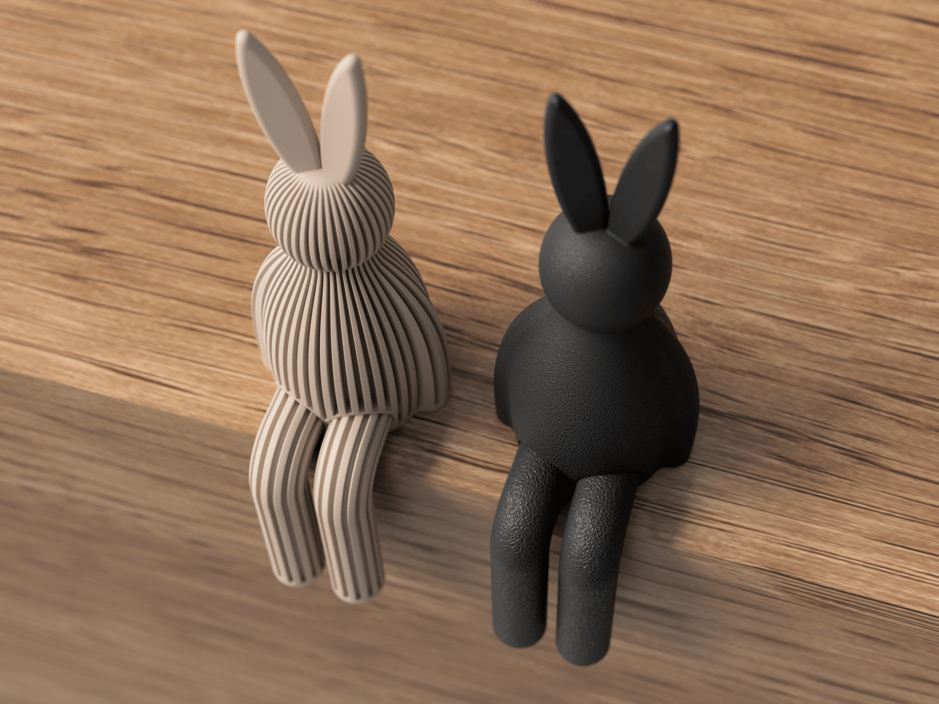 To påskeharer på hylde - brun rillet og sort textured finish