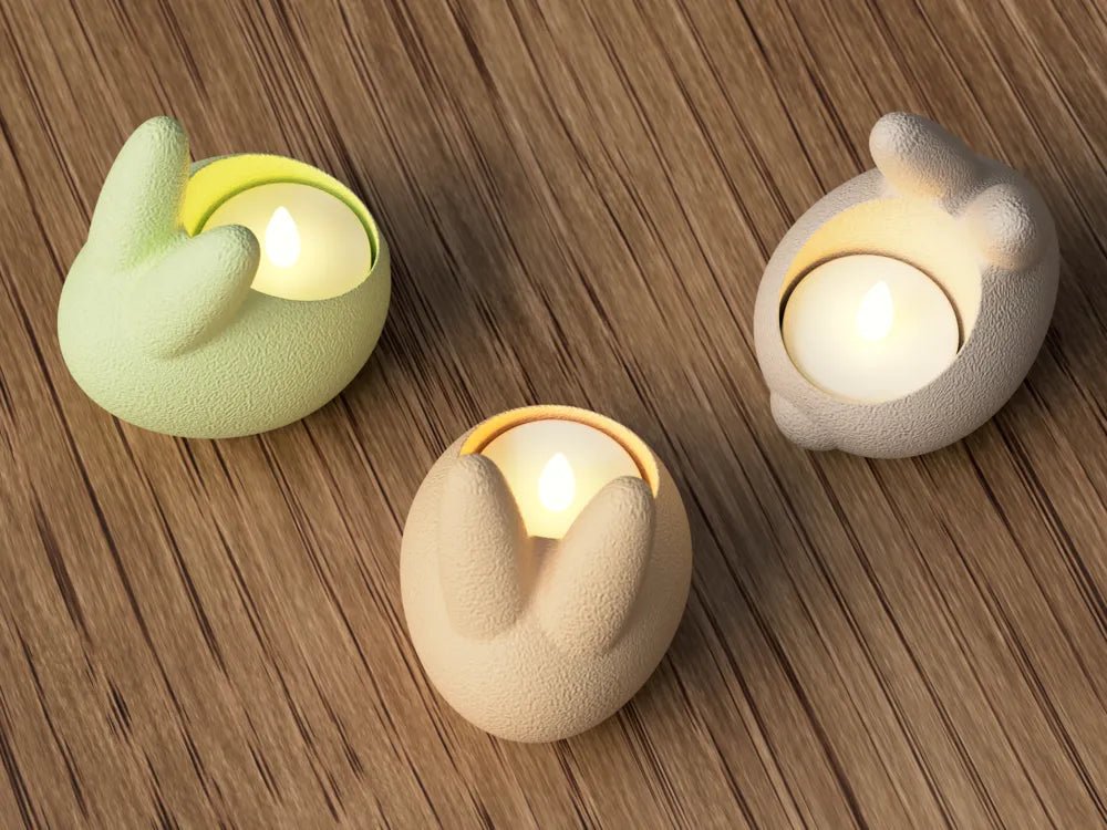 Detalje af påskehare telysholder - 3D-printet PLA med tekstureret overflade