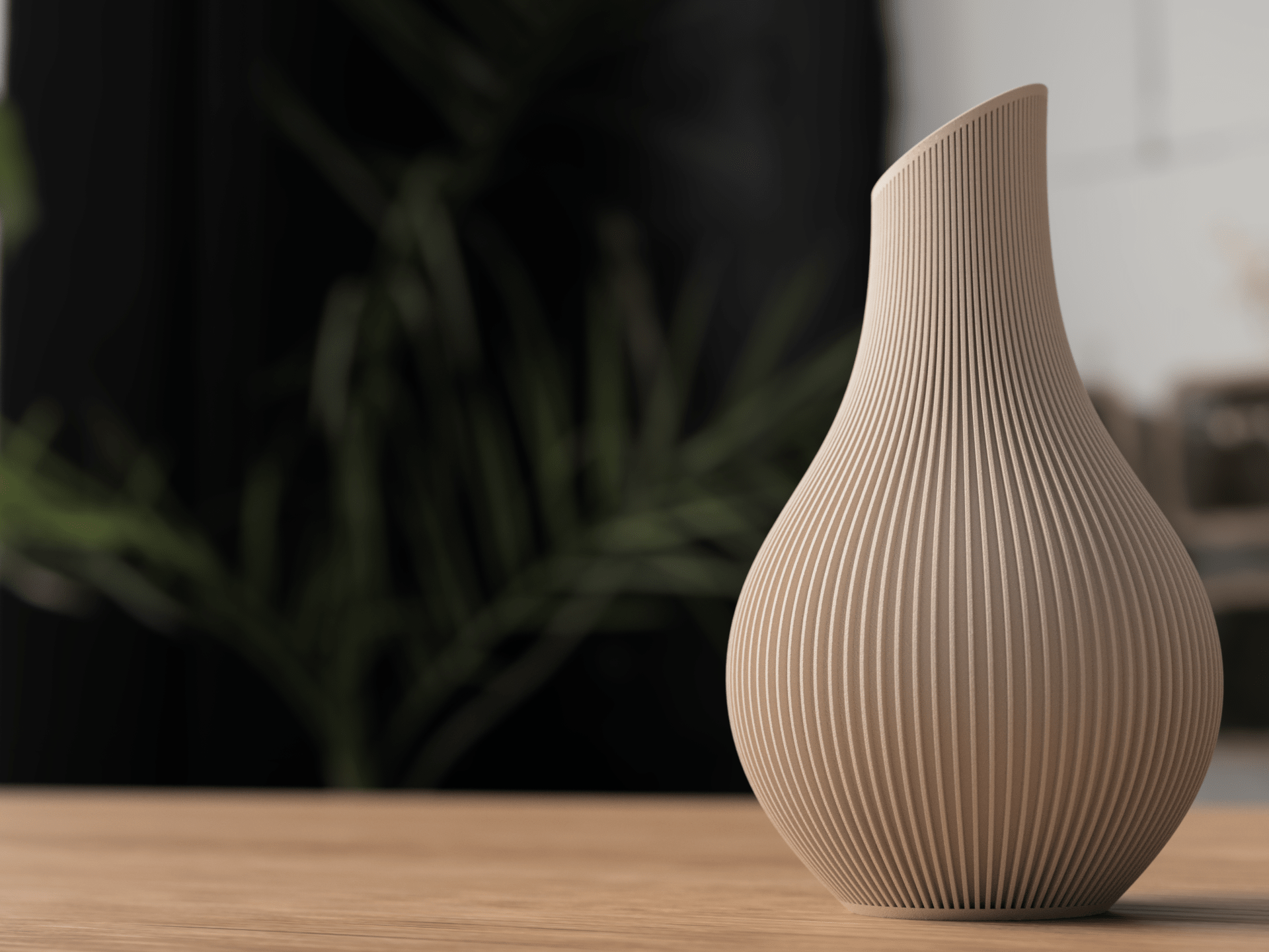 Shizu Japandi Vase med vertikale ribber i hvid PLA - skandinavisk minimalistisk design set forfra