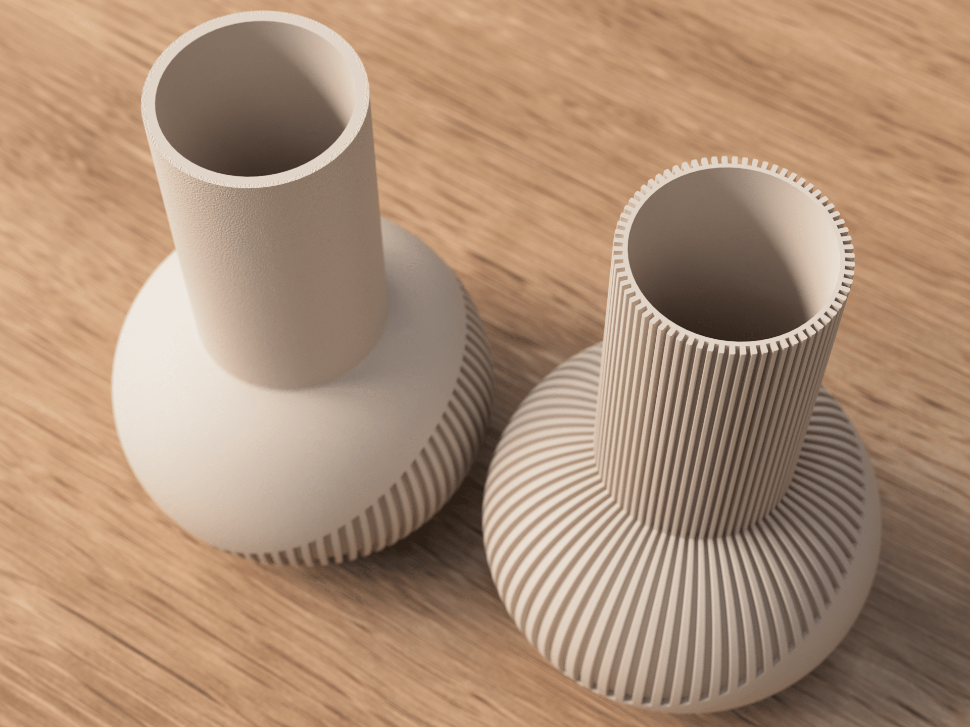 Tama japandi vaser i hvid og beige set skråt – dual tekstur med ribbede og glat overflade i nordisk design