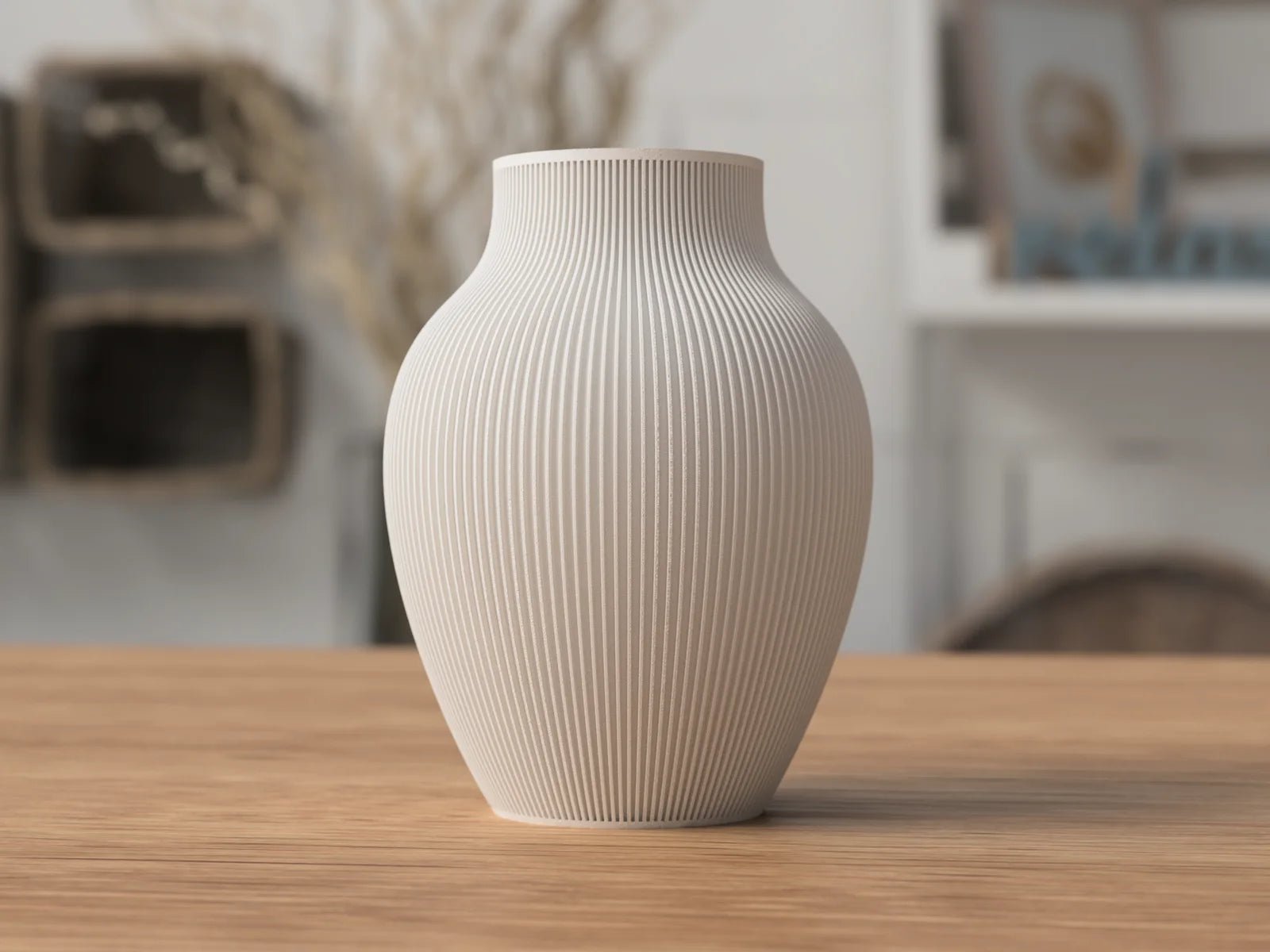 Tayo vase i benhvid mat – 3D-printet designvase med lodrette riller i skandinavisk stil