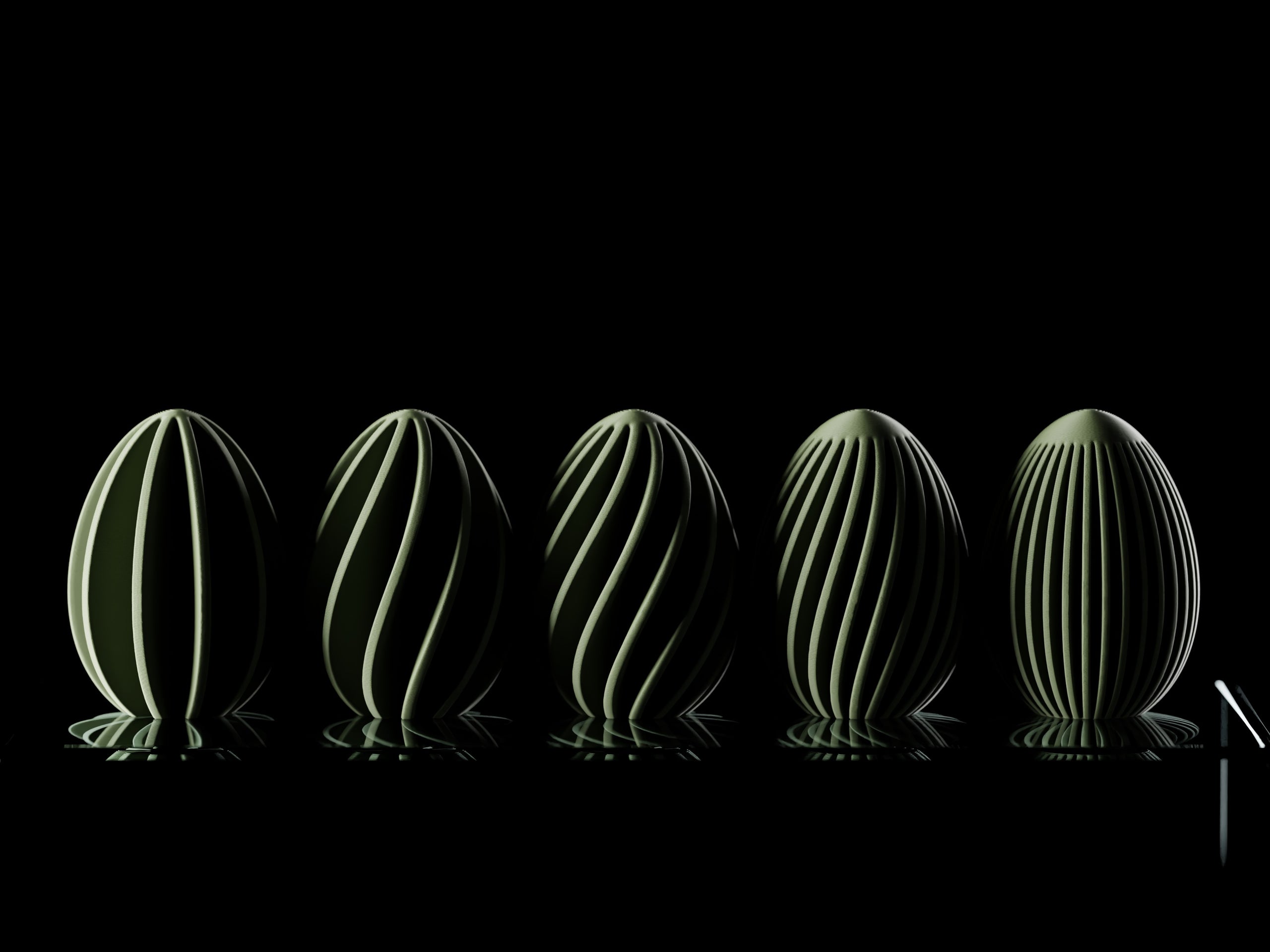 Nærbillede af Aurelline påskeæg med spiralformet mønster og bløde kurver