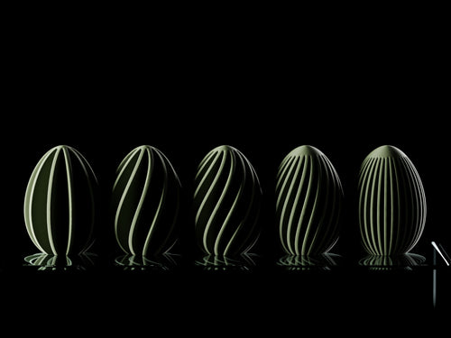 Nærbillede af Aurelline påskeæg med spiralformet mønster og bløde kurver